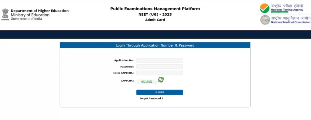 NEET Admit Card 2025 (OUT)- Download Here, How to Dowload, Fix Discrepancy, 1 NEET admit card log in window
