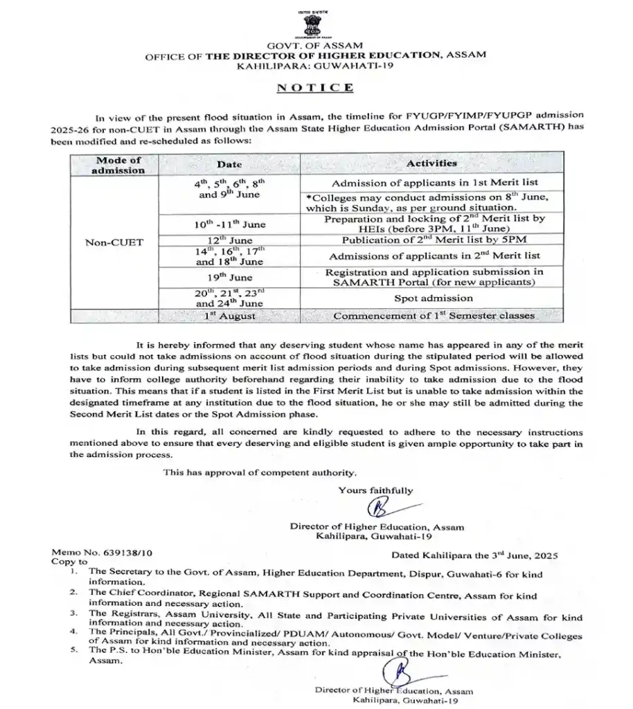 Assam UG Admission Portal 2025 - Registration for CUET qualified candidates (Starts July 5), Step-wise Process 1 Revised Assam UG Admission Timelines for Non CUET 2025