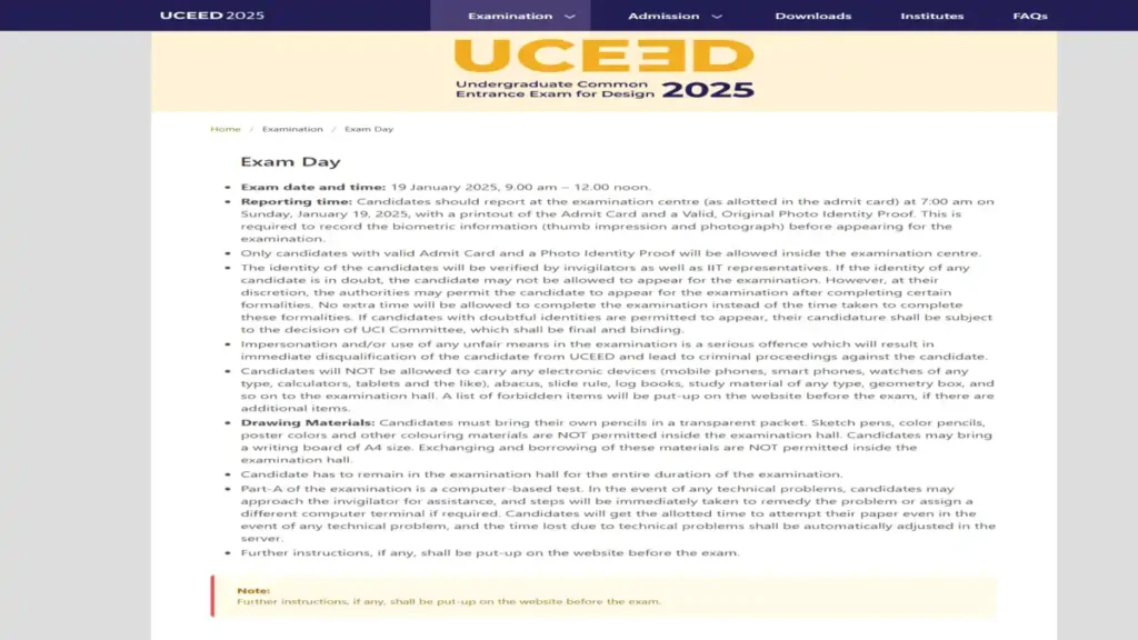 UCEED Admit Card 2026 - Date, How and Where to Download, Fix Discrepancy, Exam Instructions 2 UCEED exam day instructions