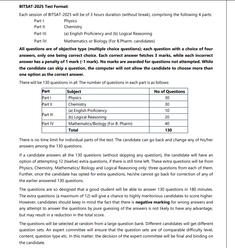 BITSAT Exam Pattern 2026 - Mode, Subjects, No. of Questions, Weightage, How to Attempt the Paper 1 BITSAT 2026 test pattern