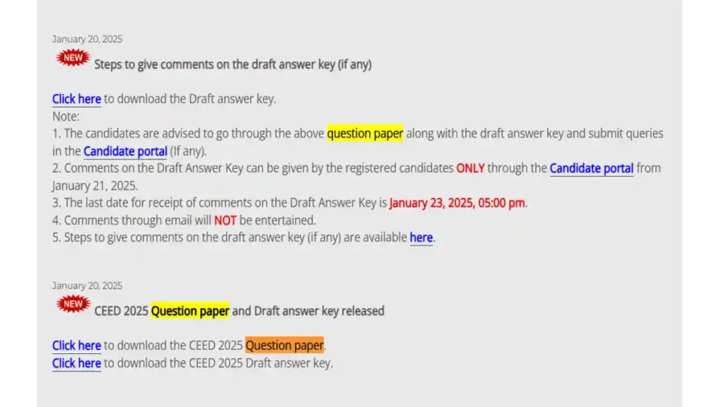 CEED Question Paper 2026 - Download Previous Years' Papers, When and How many to Solve 1 CEED 2025 question paper release notification
