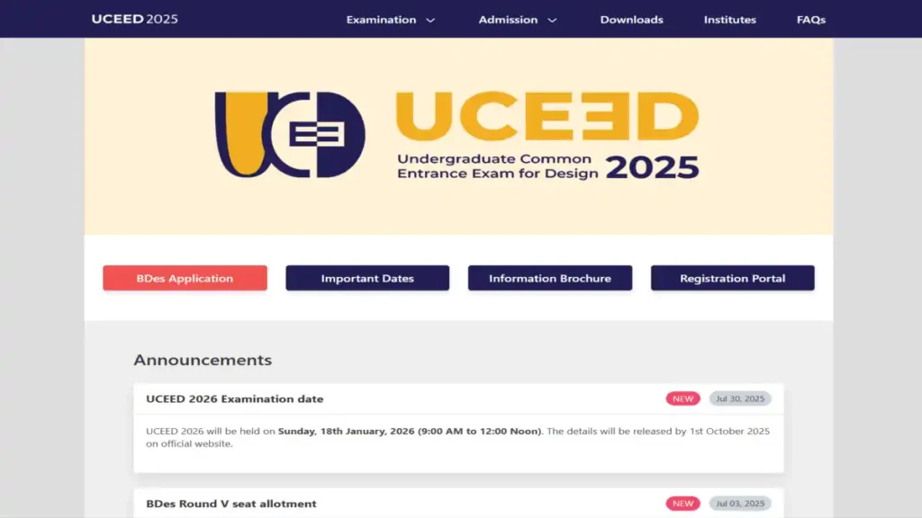 UCEED, CEED 2026 detailed exam notification to be released by Oct 1 1 UCEED exam portal