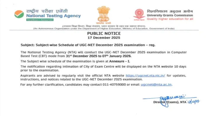 UGC NET December 2025 Exam Schedule Out; NTA Releases Official Timetable