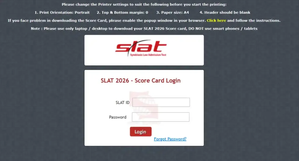 SLAT 2026 Scorecard Download Window